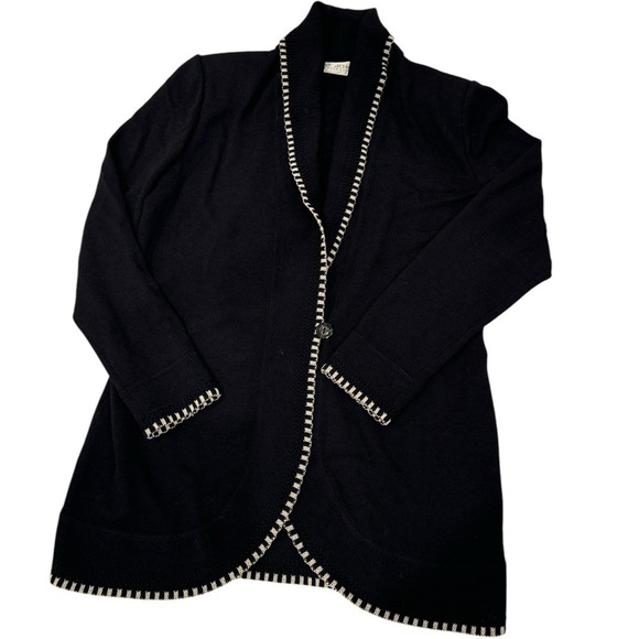 ST. JOHN COLLECTION Navy Blue Cream Stitch Cardigan Jacket - Picture 2 of 7